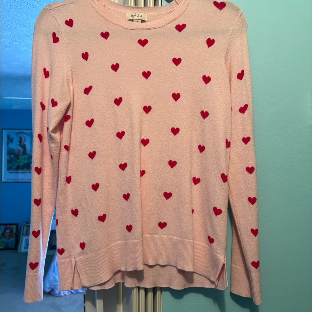 Pink Sweater with Red Hearts